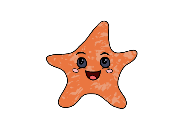 A cartoon style illustration of a happy orange starfish.